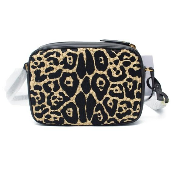 YSL Monogram Camera Lou Medium Jaguar Pattern Raffia Black Leather Shoulder Bag - Picture 5 of 12